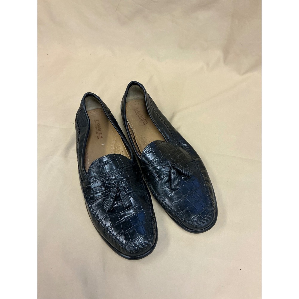 Florsheim Mens 18469 Black Croc Embossed Leather Tassel Loafers 10.5 D